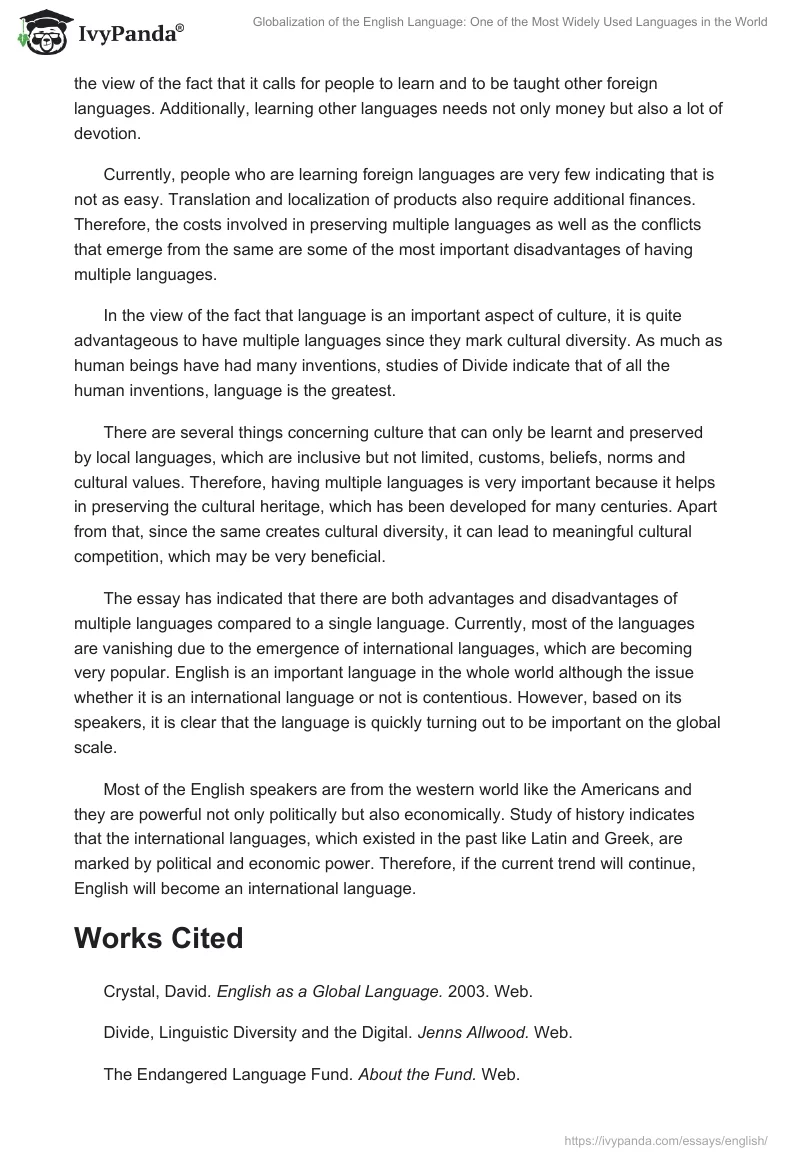 Globalization of the English Language: One of the Most Widely Used Languages in the World. Page 3