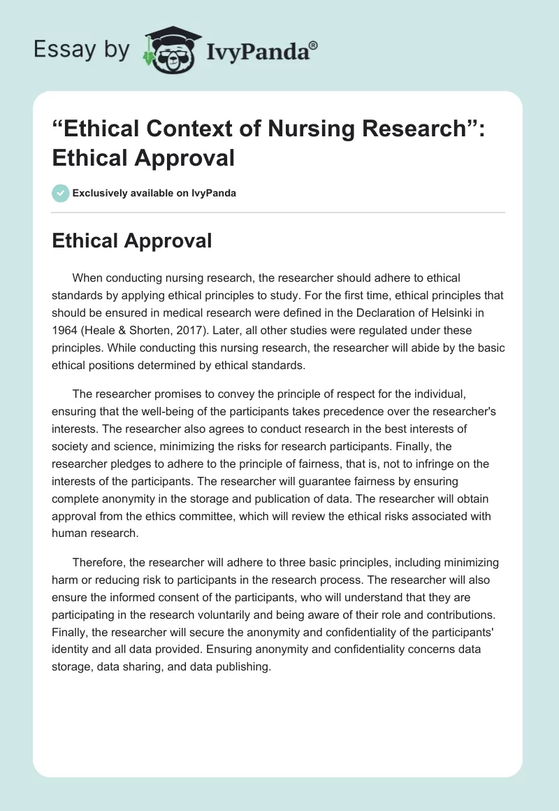 “Ethical Context of Nursing Research”: Ethical Approval. Page 1