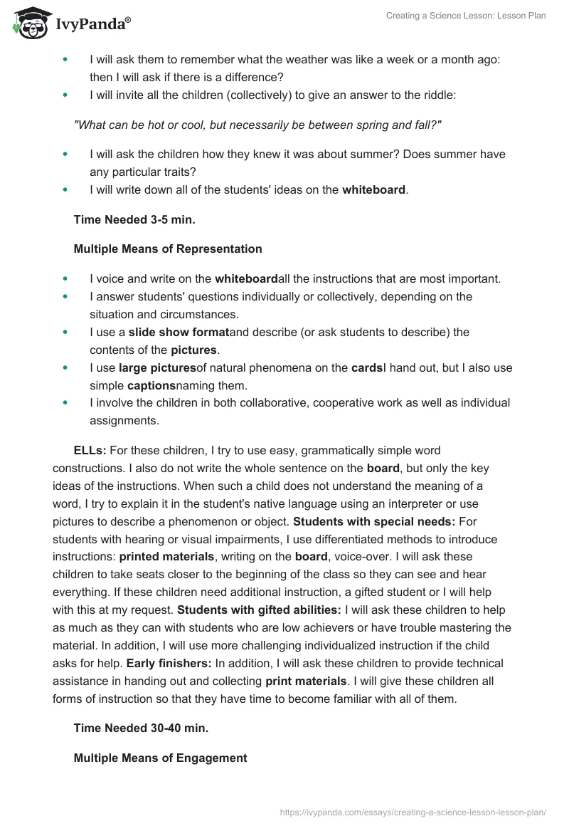 Creating a Science Lesson: Lesson Plan. Page 3