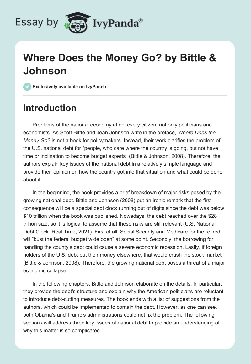 Where Does the Money Go? by Bittle & Johnson. Page 1