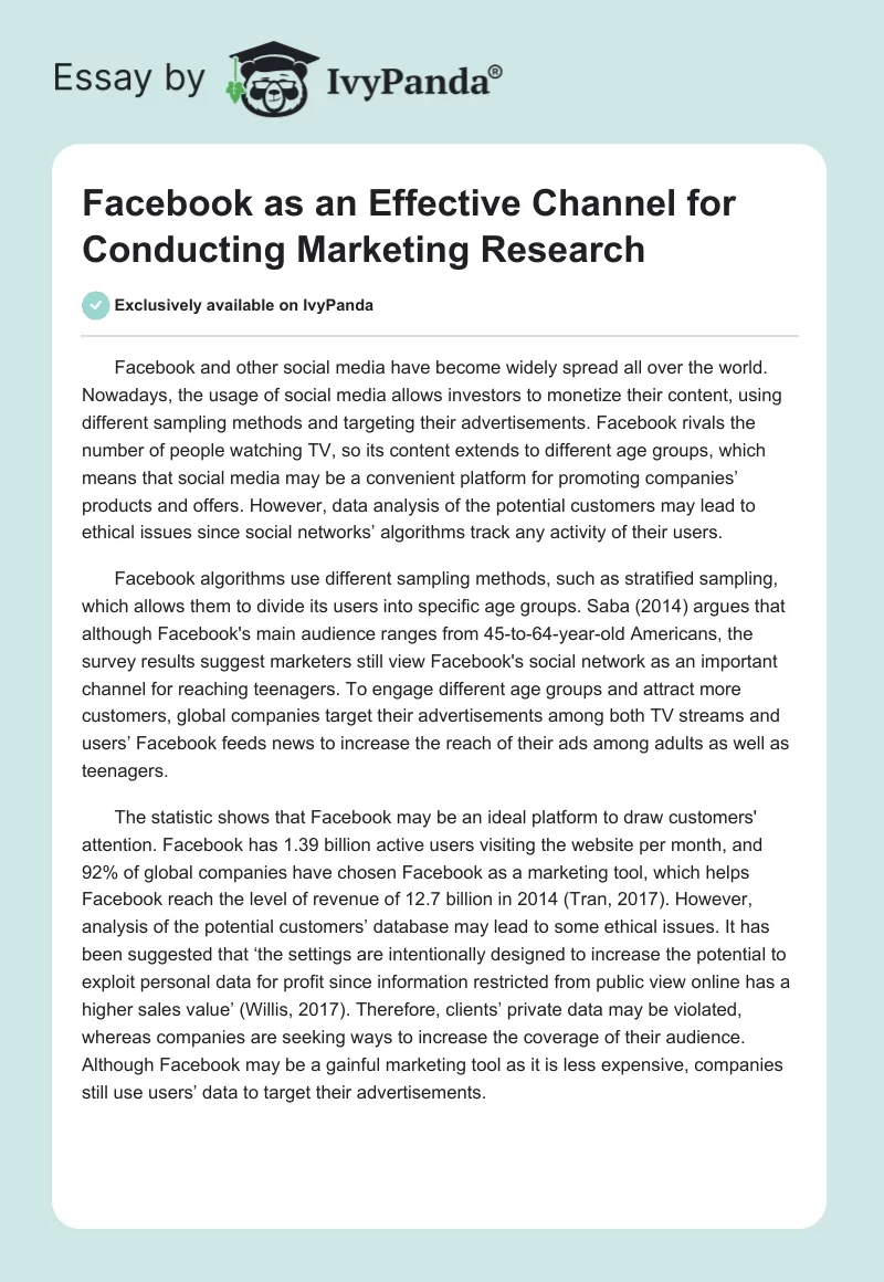 Facebook as an Effective Channel for Conducting Marketing Research. Page 1