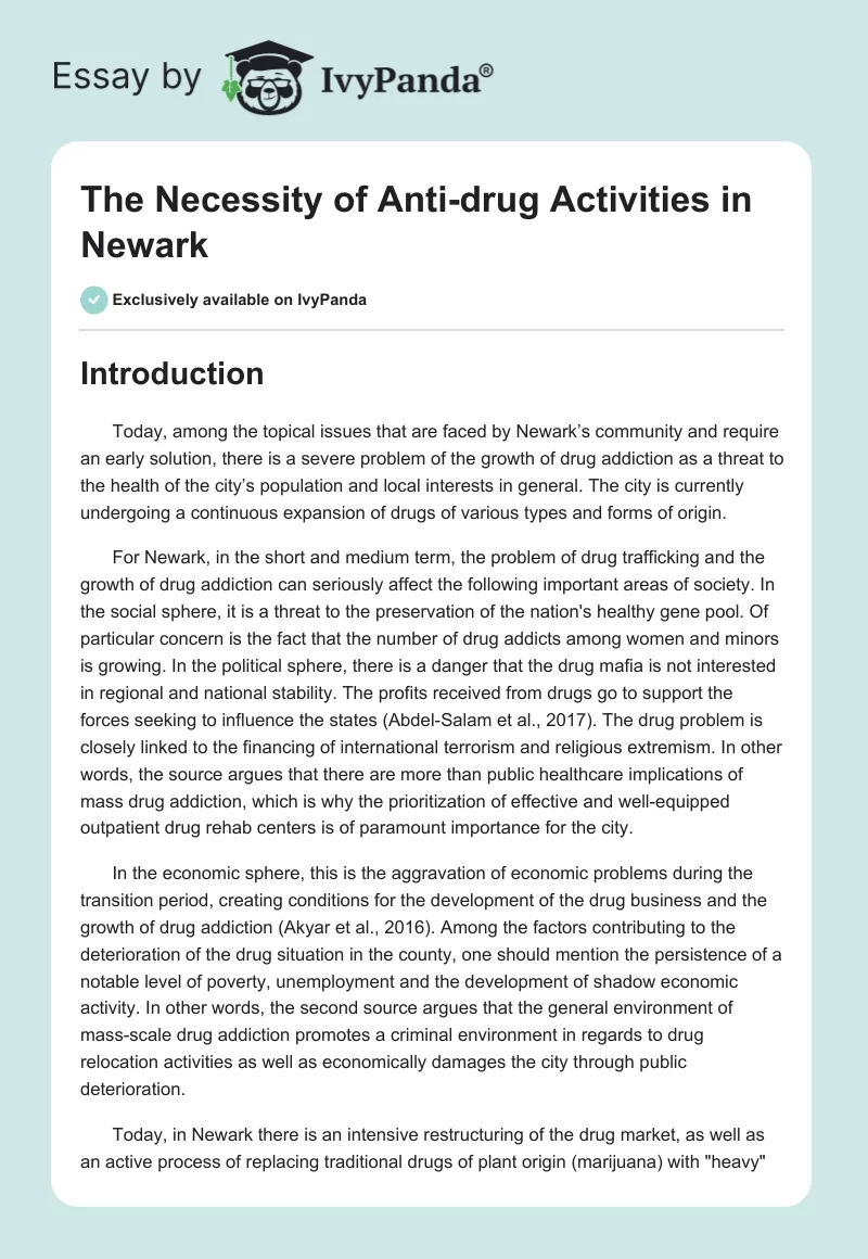 The Necessity of Anti-drug Activities in Newark. Page 1