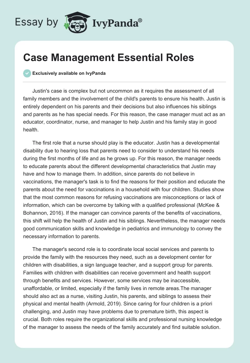 Case Management Essential Roles. Page 1