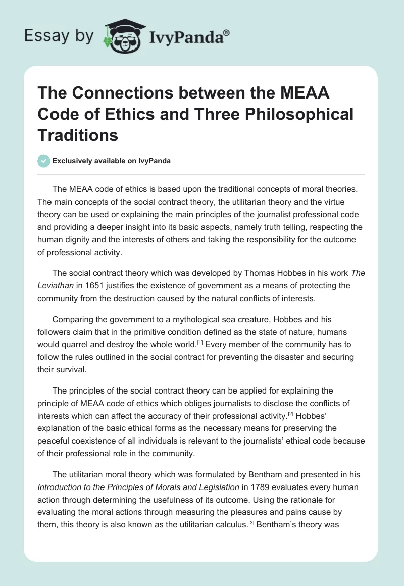 The Connections between the MEAA Code of Ethics and Three Philosophical Traditions. Page 1