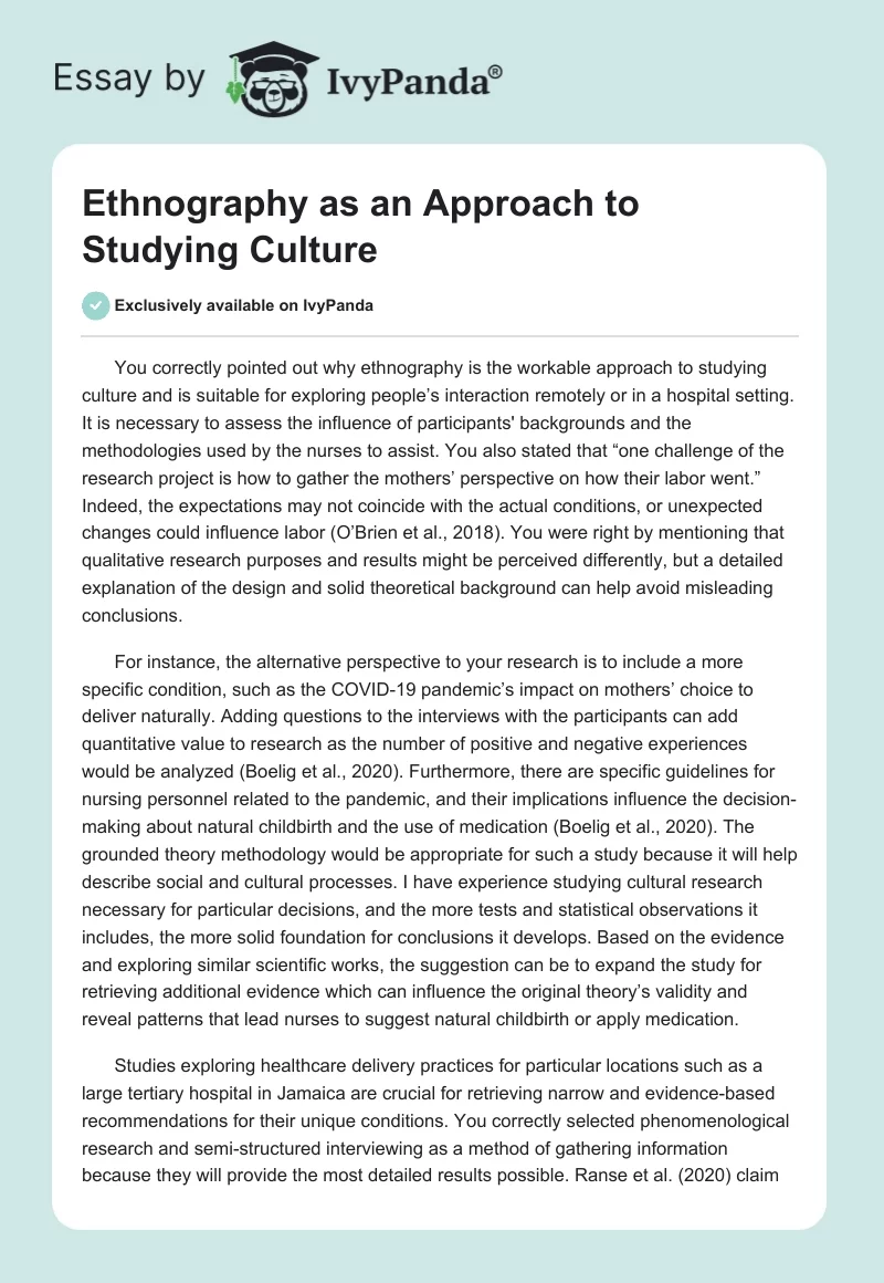Ethnography as an Approach to Studying Culture. Page 1