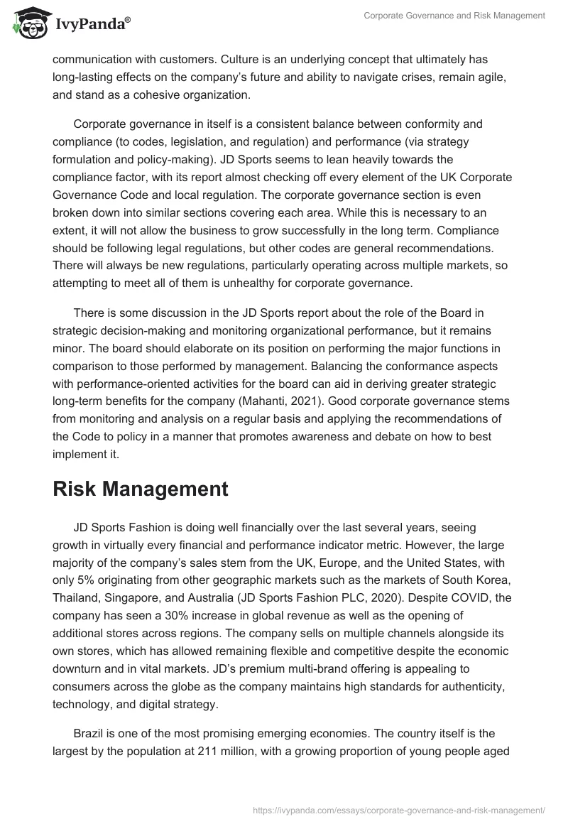 Corporate Governance and Risk Management. Page 5