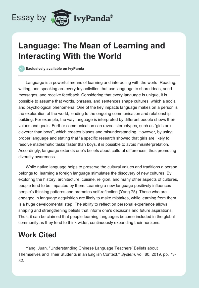 Language: The Mean of Learning and Interacting With the World. Page 1