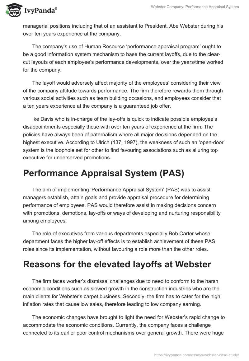 Webster Company: Performance Appraisal System. Page 2