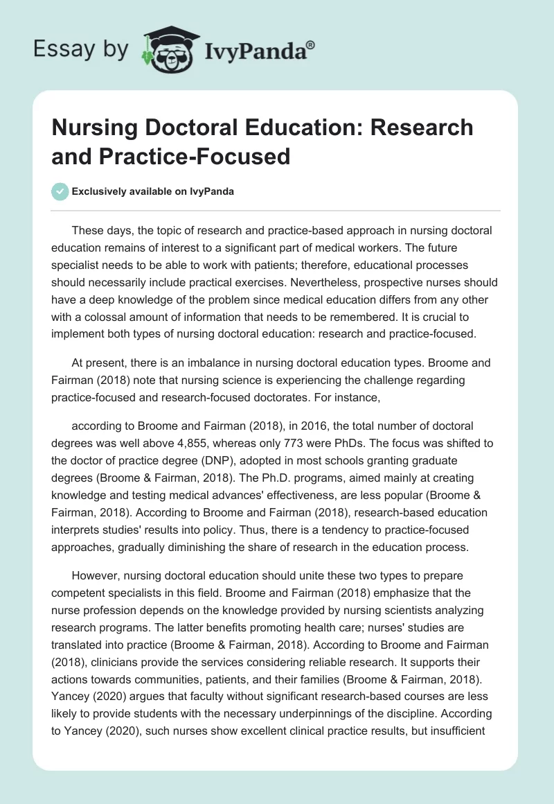 Nursing Doctoral Education: Research and Practice-Focused. Page 1
