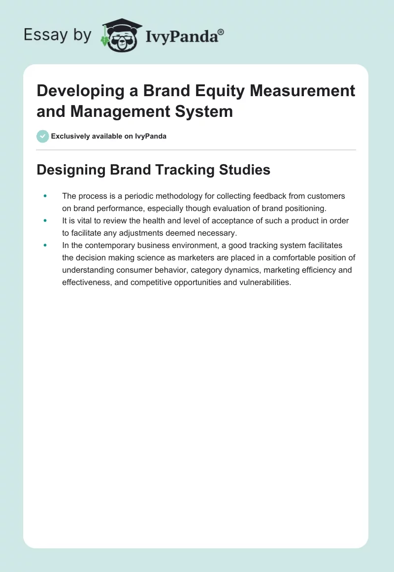Developing a Brand Equity Measurement and Management System. Page 1
