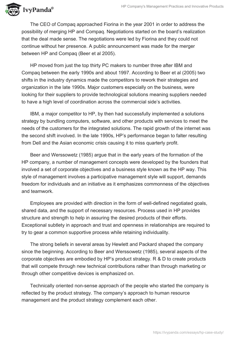 HP Company's Management Practices and Innovative Products. Page 2