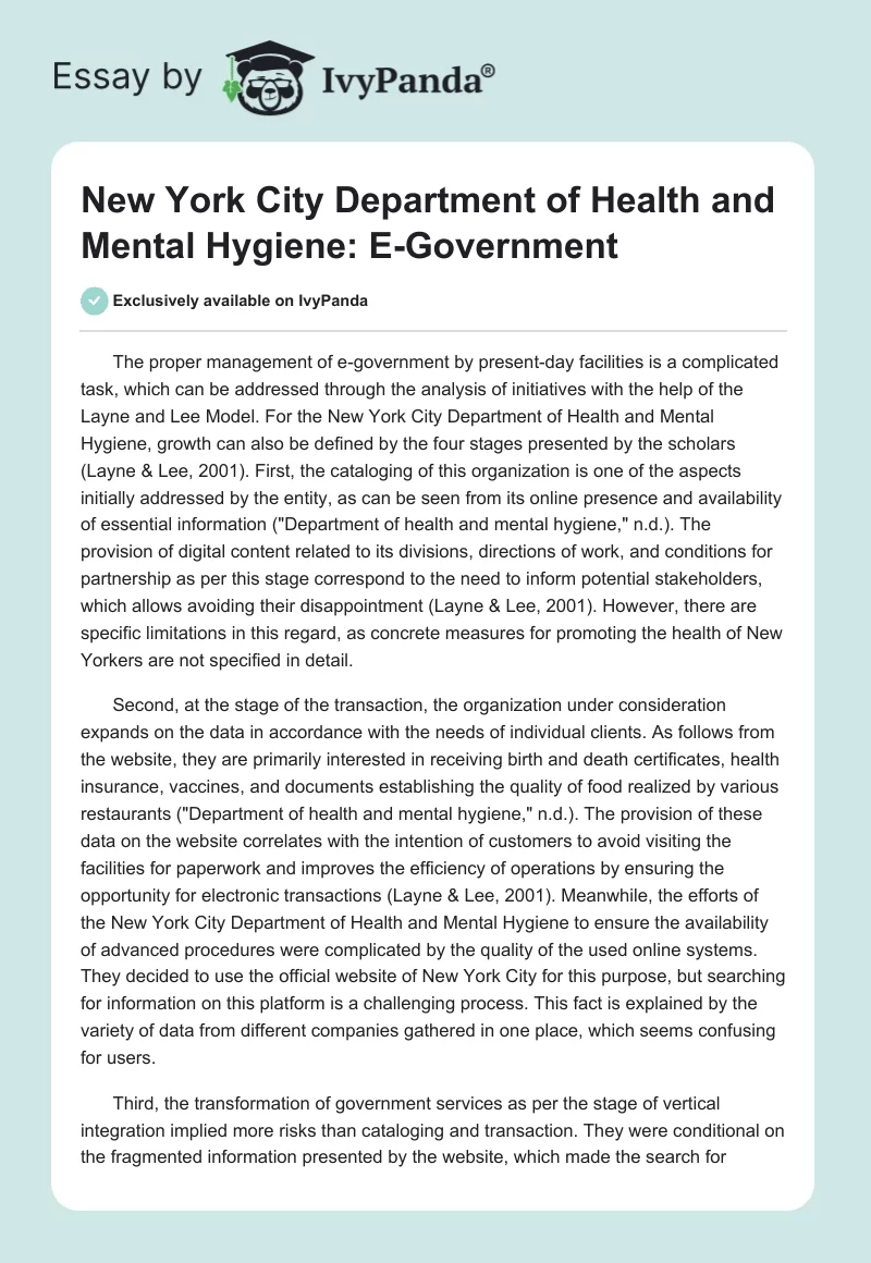 New York City Department of Health and Mental Hygiene: E-Government. Page 1