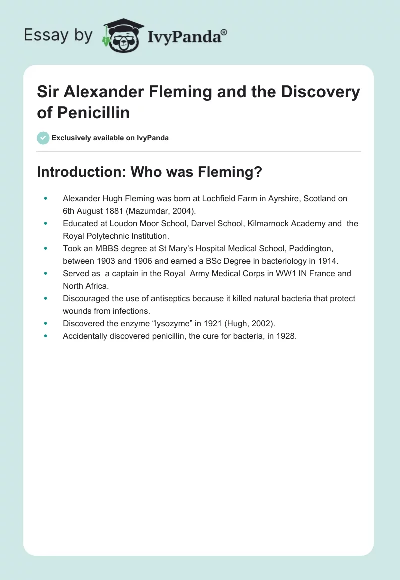 Sir Alexander Fleming and the Discovery of Penicillin. Page 1