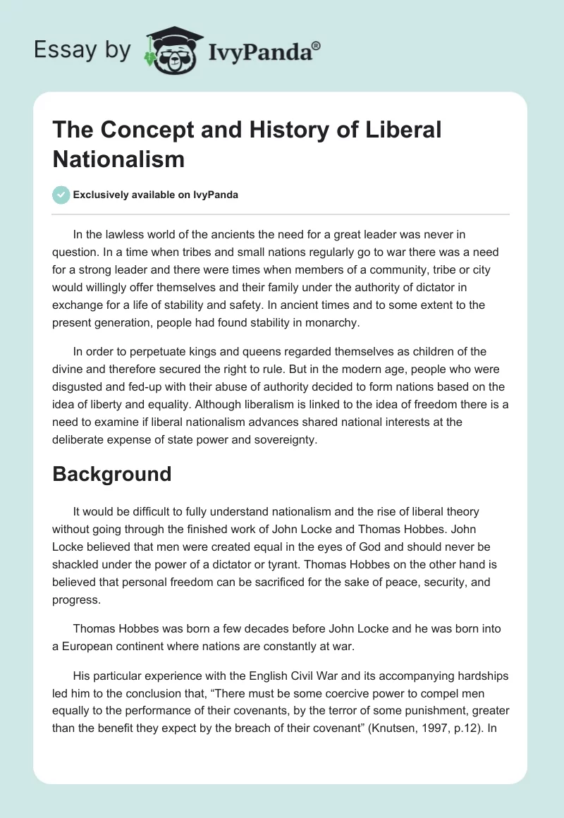 The Concept and History of Liberal Nationalism. Page 1