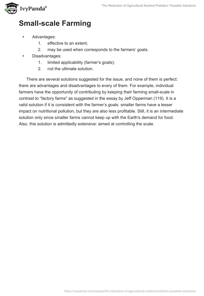 The Reduction of Agricultural Nutrient Pollution: Possible Solutions. Page 3