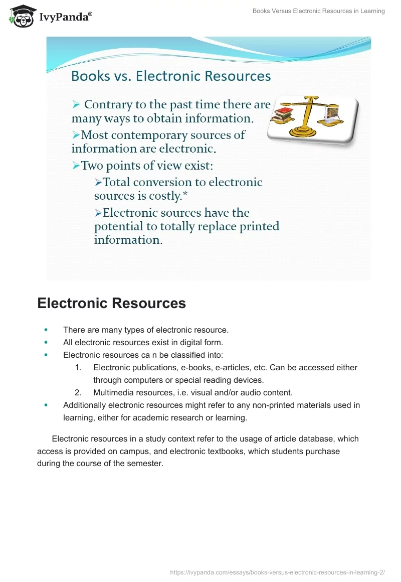 Books vs Electronic Resources in Learning. Page 2