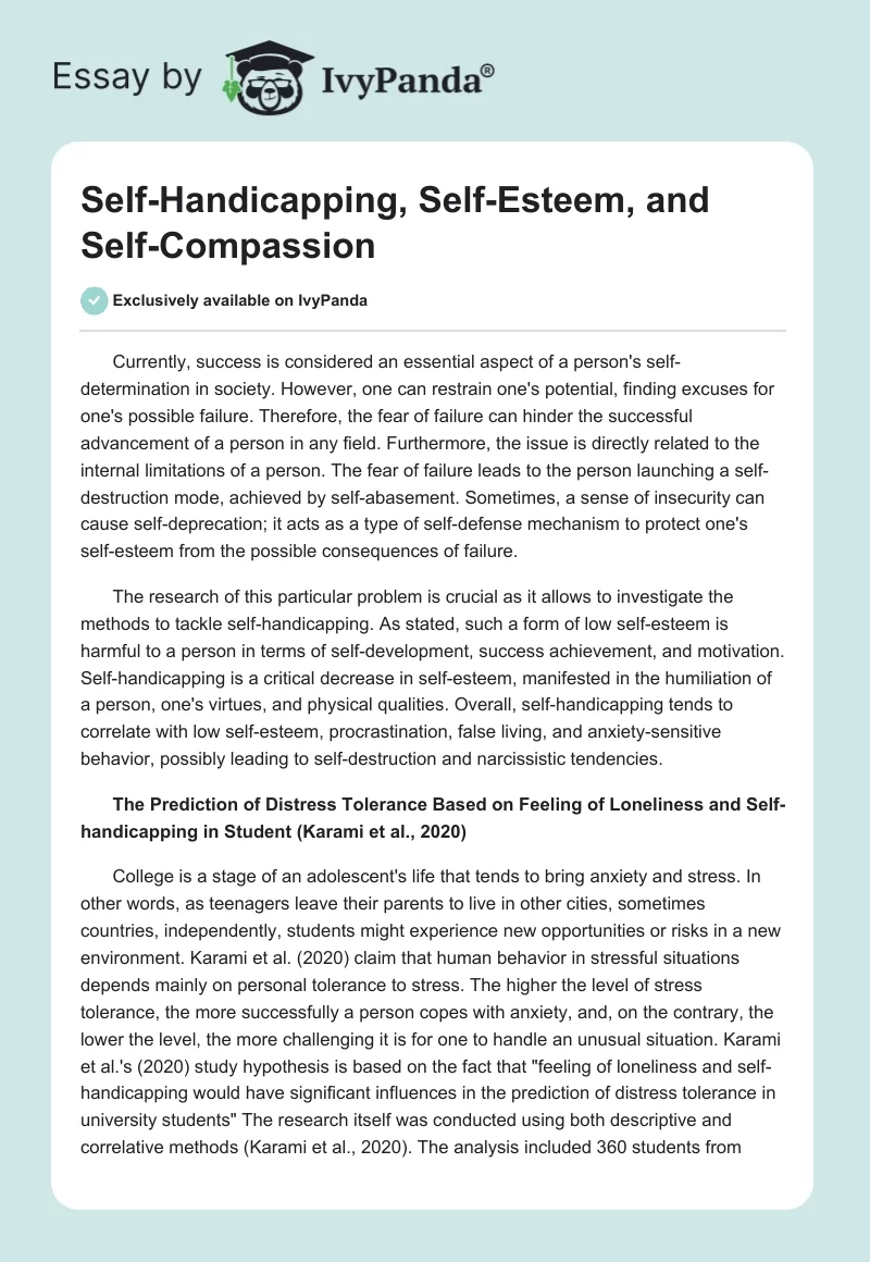 Self-Handicapping, Self-Esteem, and Self-Compassion. Page 1