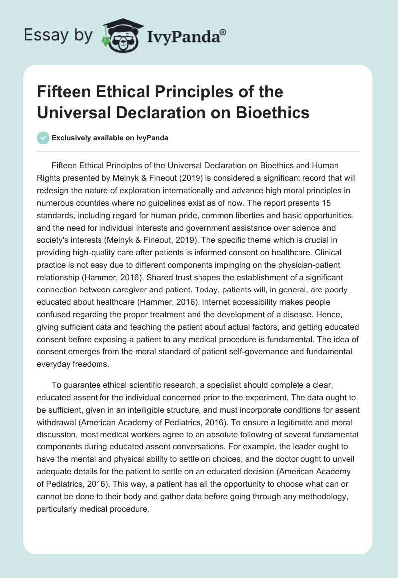 Fifteen Ethical Principles of the Universal Declaration on Bioethics. Page 1