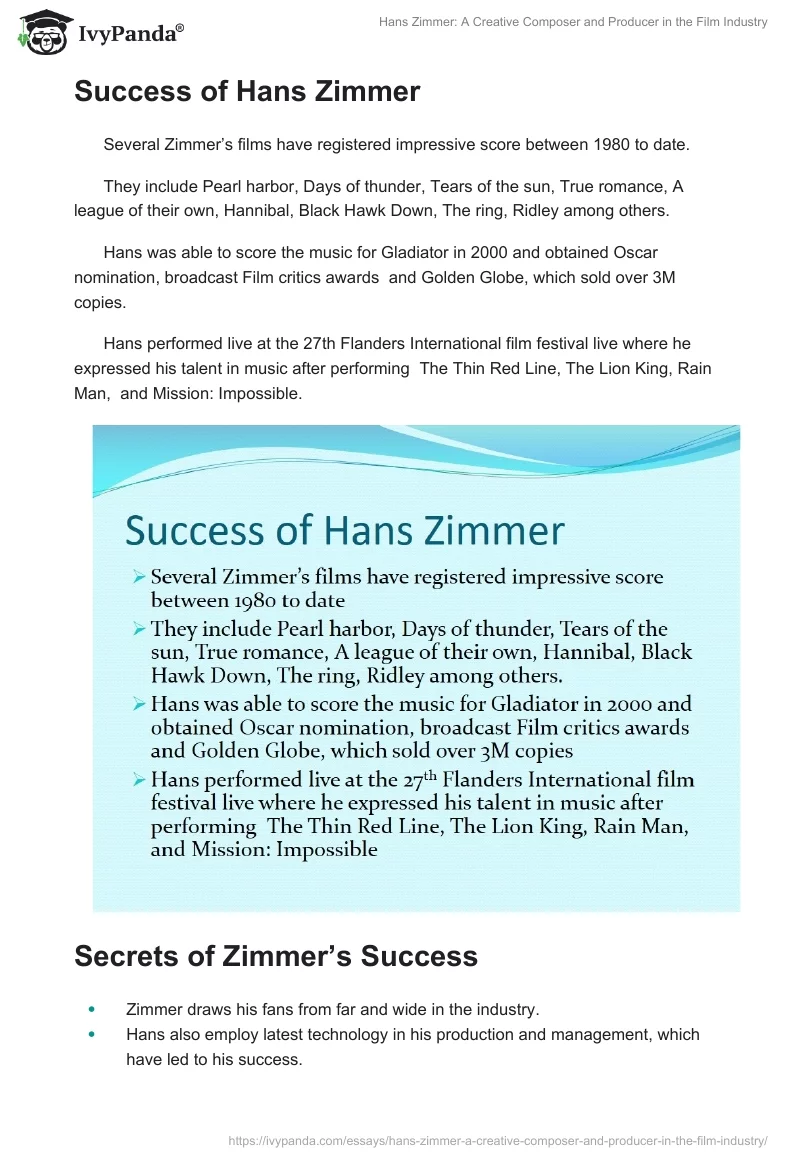 Hans Zimmer: A Creative Composer and Producer in the Film Industry. Page 5
