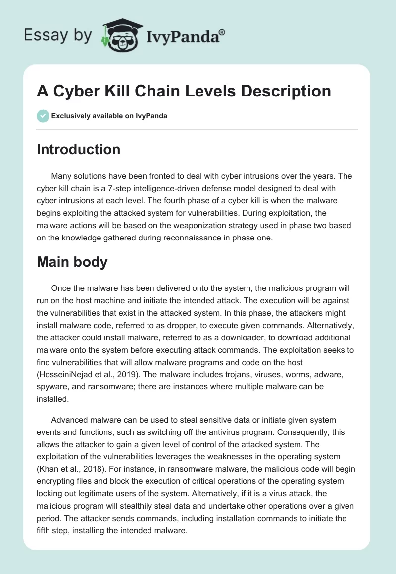 A Cyber Kill Chain Levels Description. Page 1