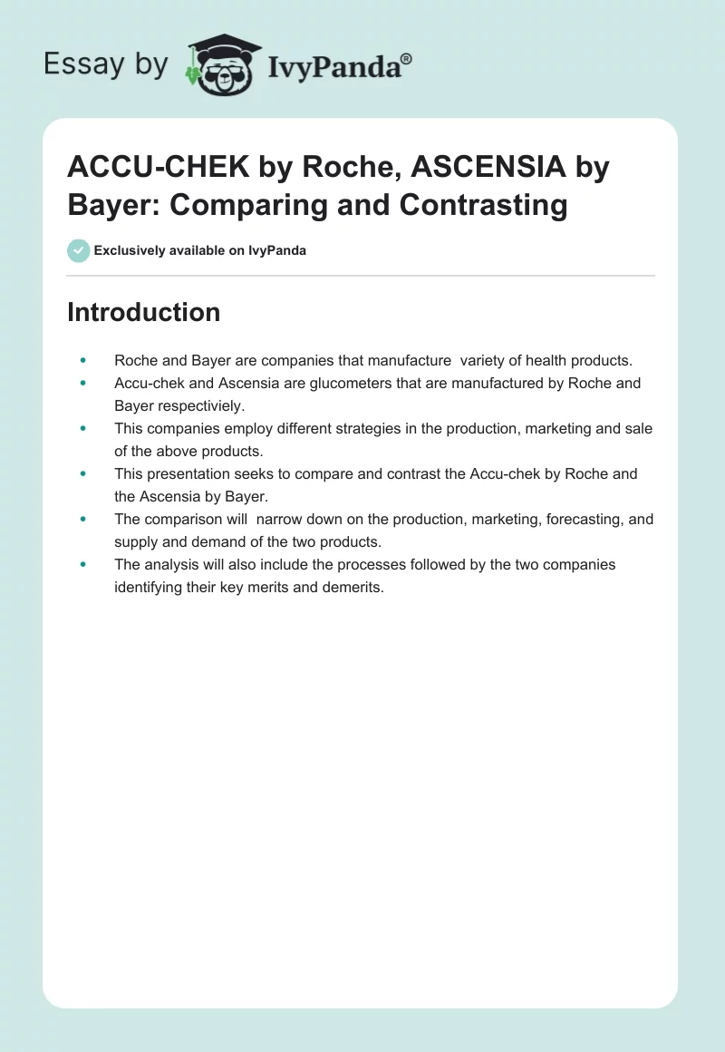 ACCU-CHEK by Roche, ASCENSIA by Bayer: Comparing and Contrasting. Page 1