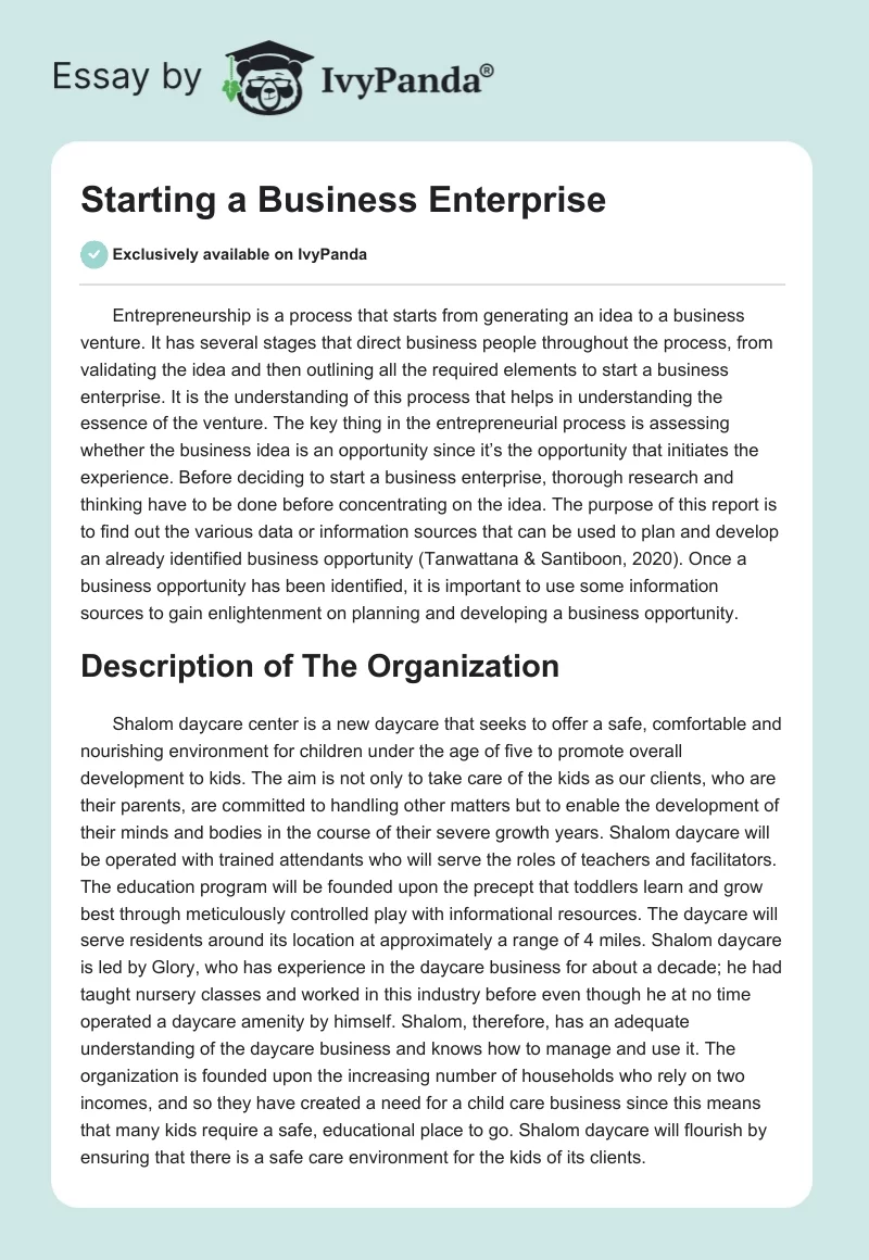 Starting a Business Enterprise. Page 1