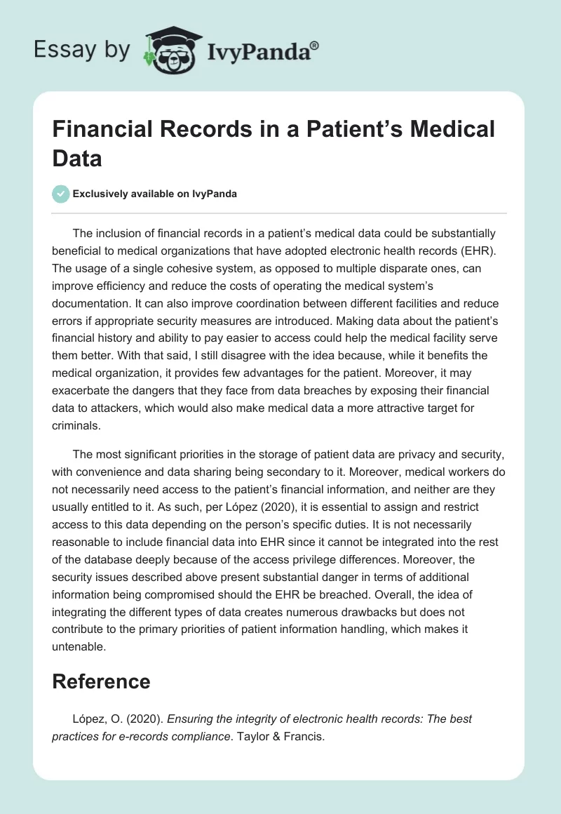 Financial Records in a Patient’s Medical Data. Page 1
