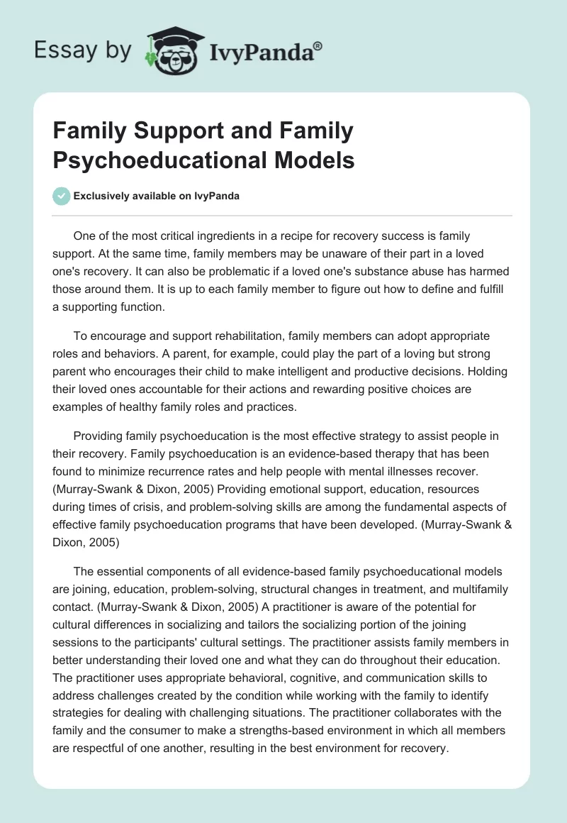 Family Support and Family Psychoeducational Models. Page 1
