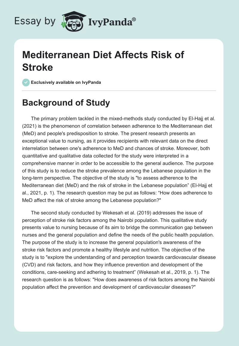 Mediterranean Diet Affects Risk of Stroke. Page 1