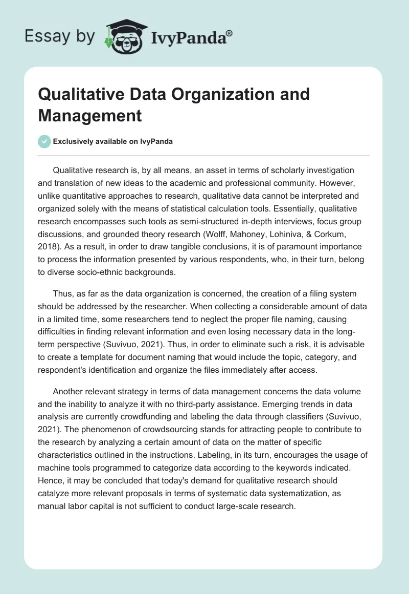 Qualitative Data Organization and Management. Page 1