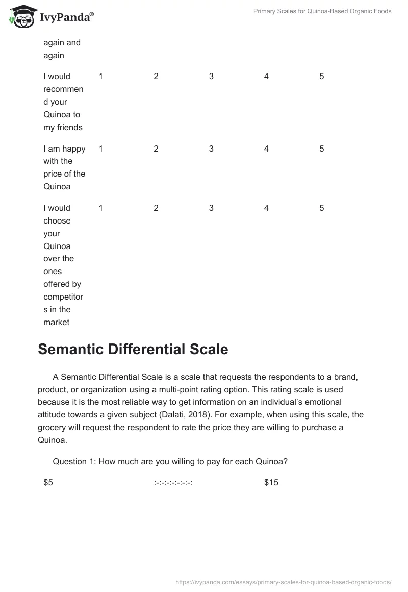 Primary Scales for Quinoa-Based Organic Foods. Page 2