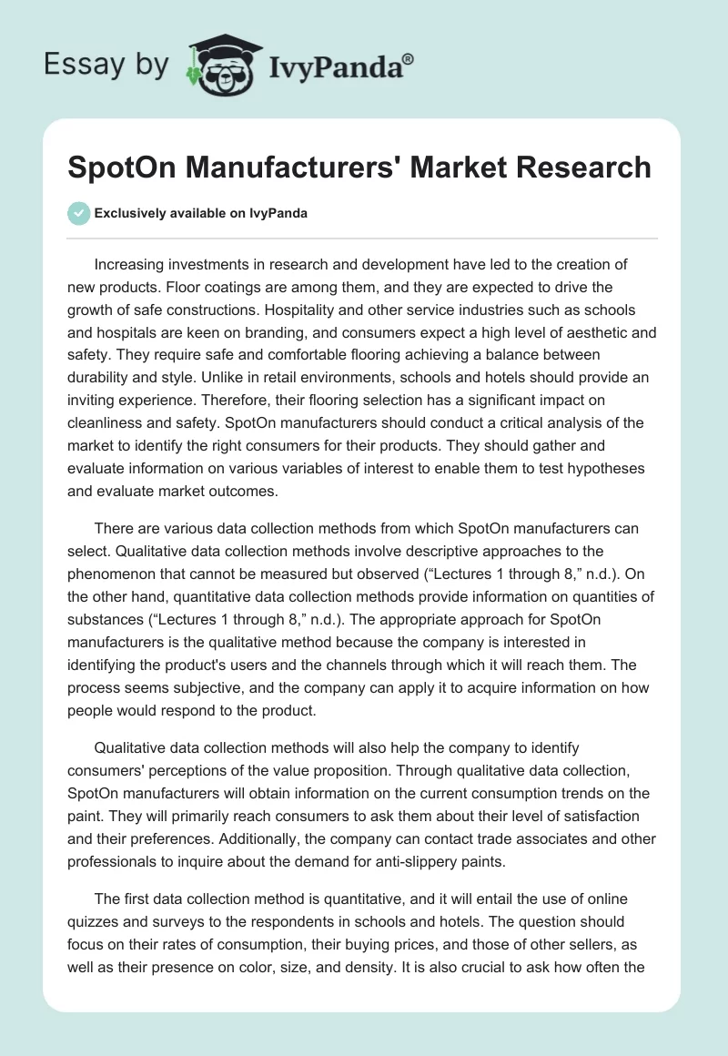 SpotOn Manufacturers' Market Research. Page 1