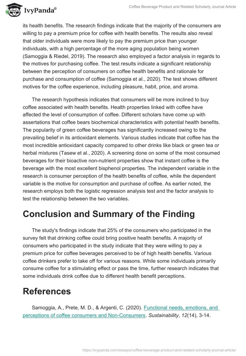 Coffee Beverage Product and Related Scholarly Journal Article. Page 2