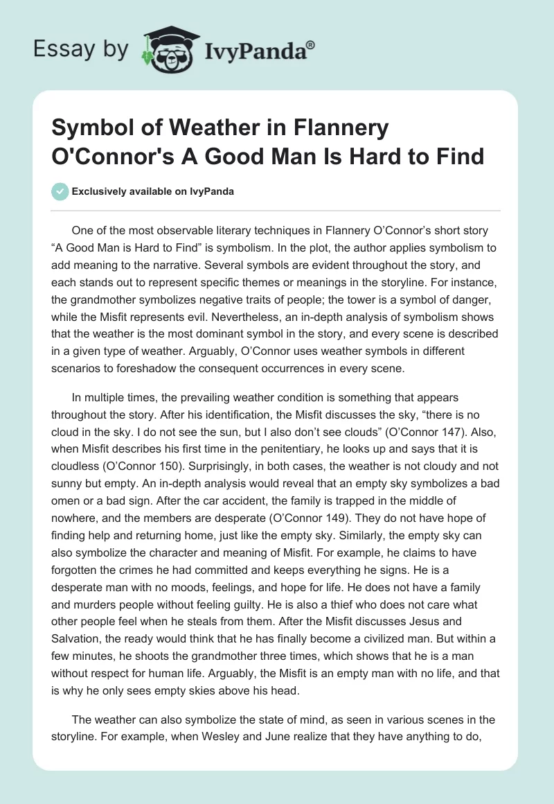 Symbol of Weather in Flannery O'Connor's A Good Man Is Hard to Find. Page 1