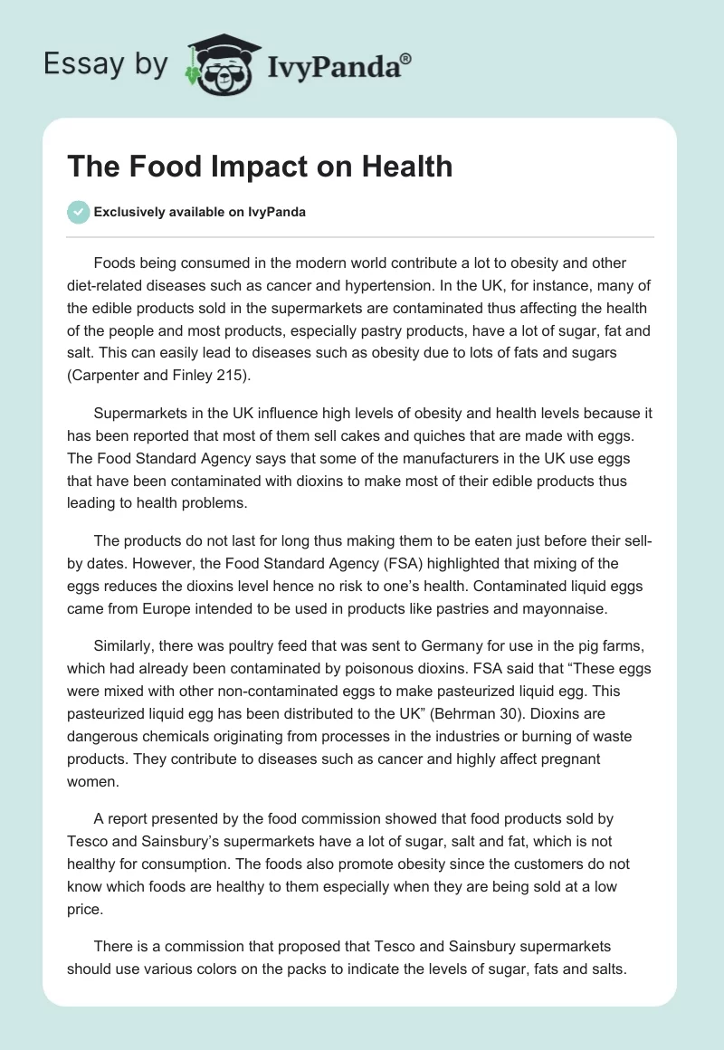 The Food Impact on Health. Page 1