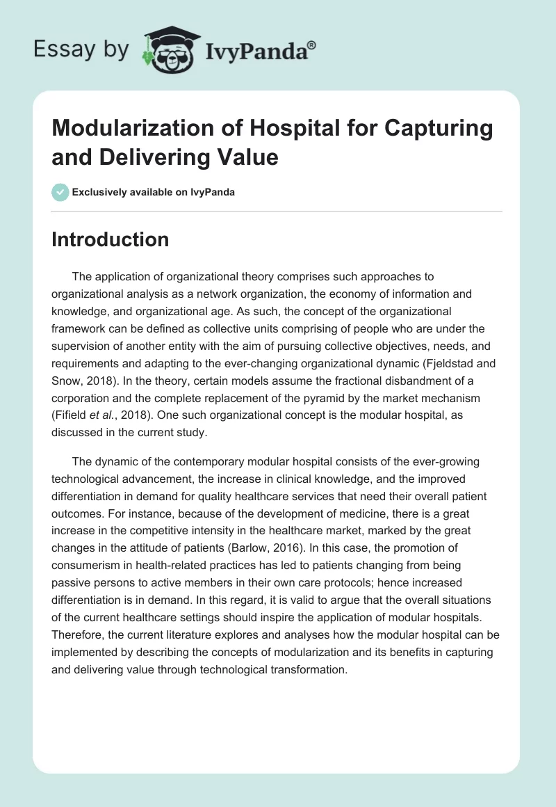 Modularization of Hospital for Capturing and Delivering Value. Page 1