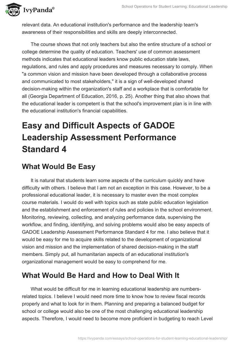 School Operations for Student Learning: Educational Leadership. Page 2