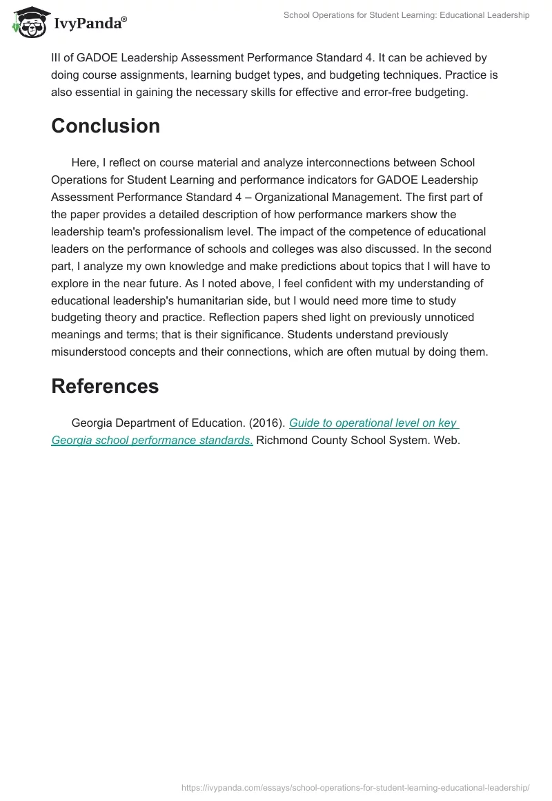 School Operations for Student Learning: Educational Leadership. Page 3