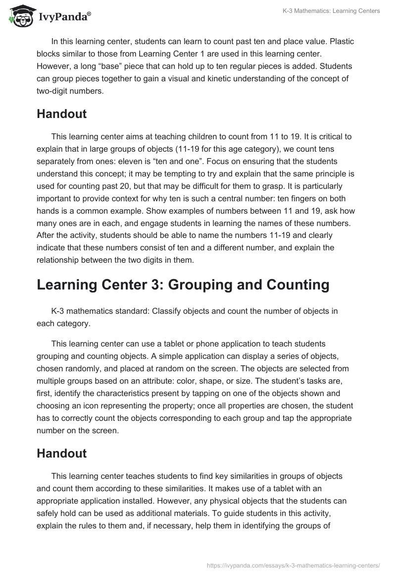 K-3 Mathematics: Learning Centers. Page 2