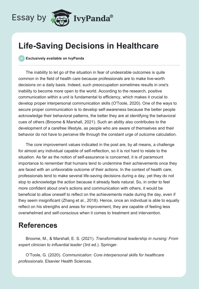 Life-Saving Decisions in Healthcare. Page 1