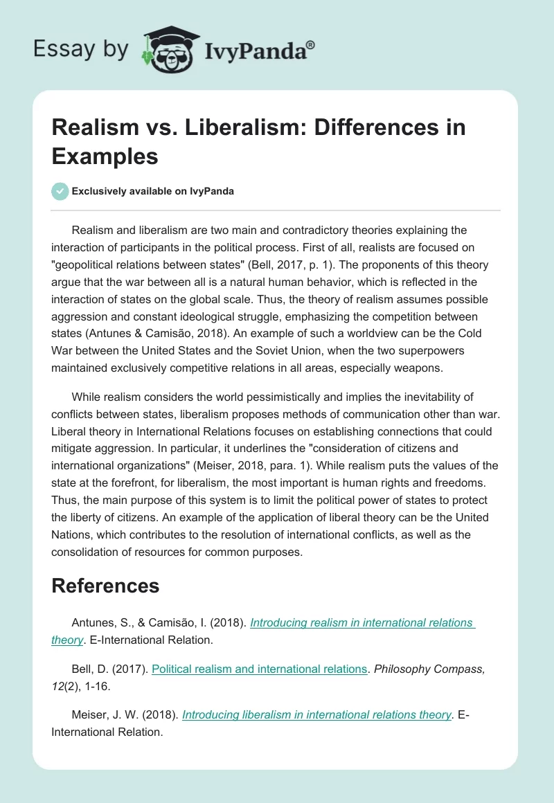 Realism vs. Liberalism: Differences in Examples. Page 1