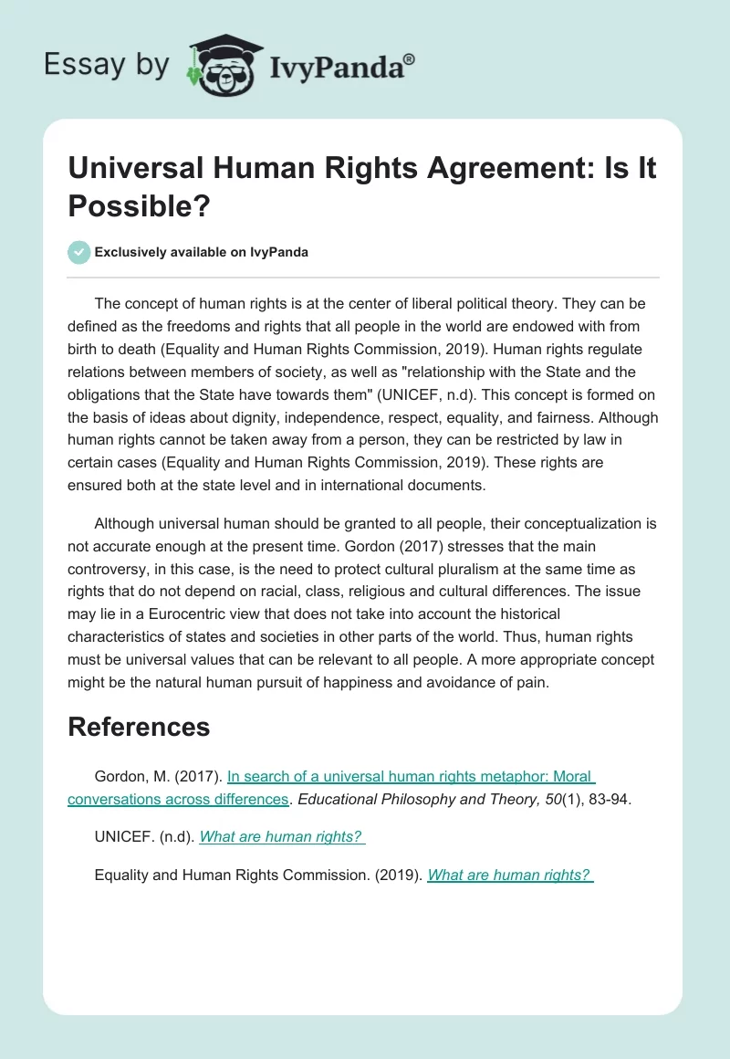"Universal" Human Rights Agreement: Is It Possible?. Page 1