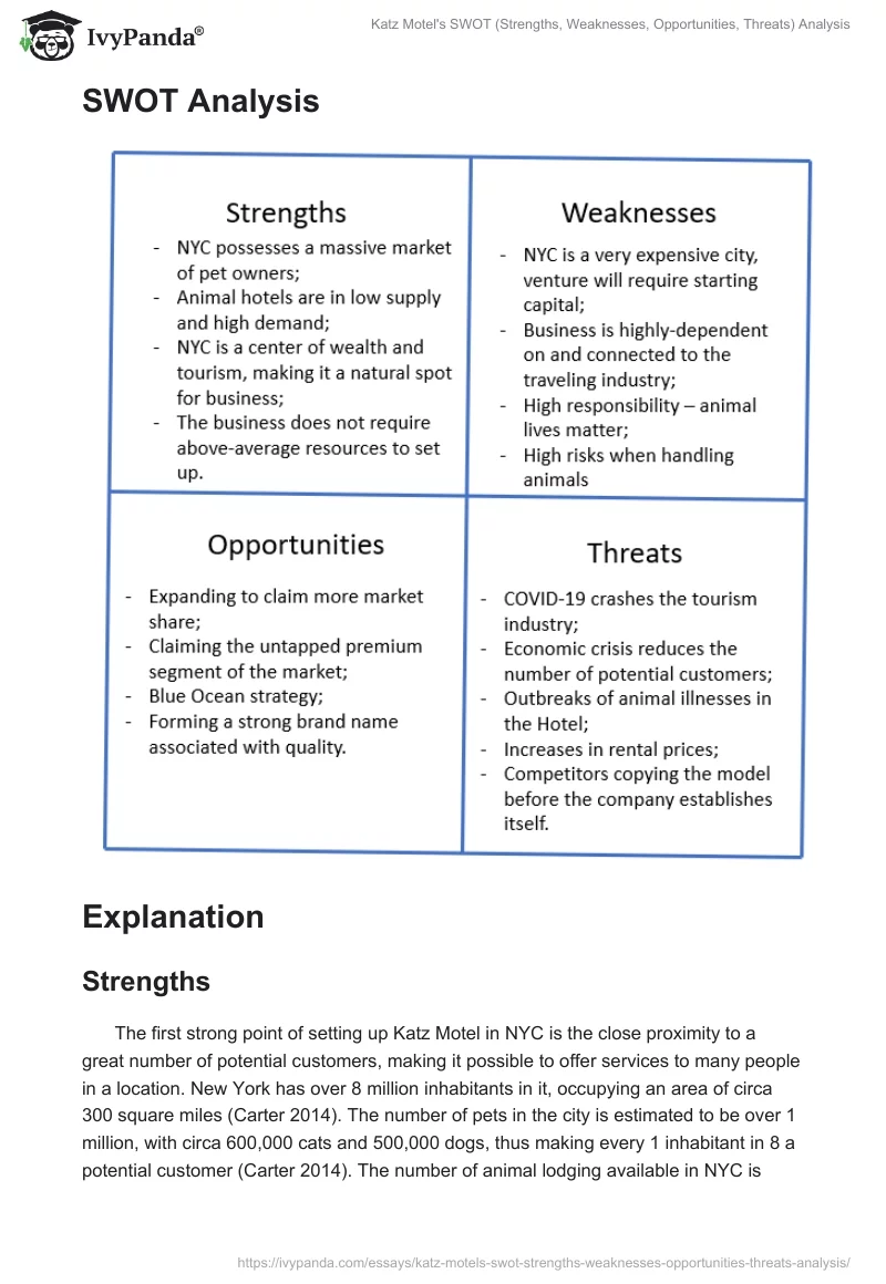 Katz Motel's SWOT (Strengths, Weaknesses, Opportunities, Threats) Analysis. Page 2