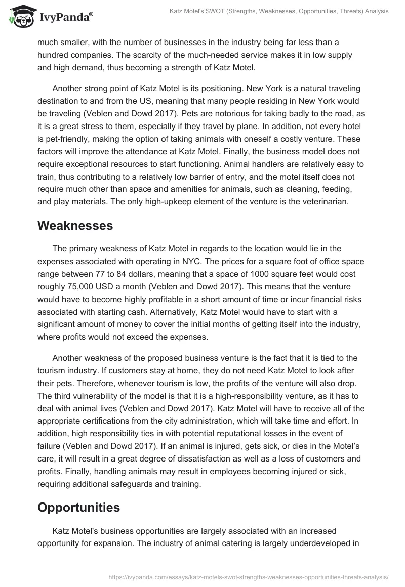 Katz Motel's SWOT (Strengths, Weaknesses, Opportunities, Threats) Analysis. Page 3