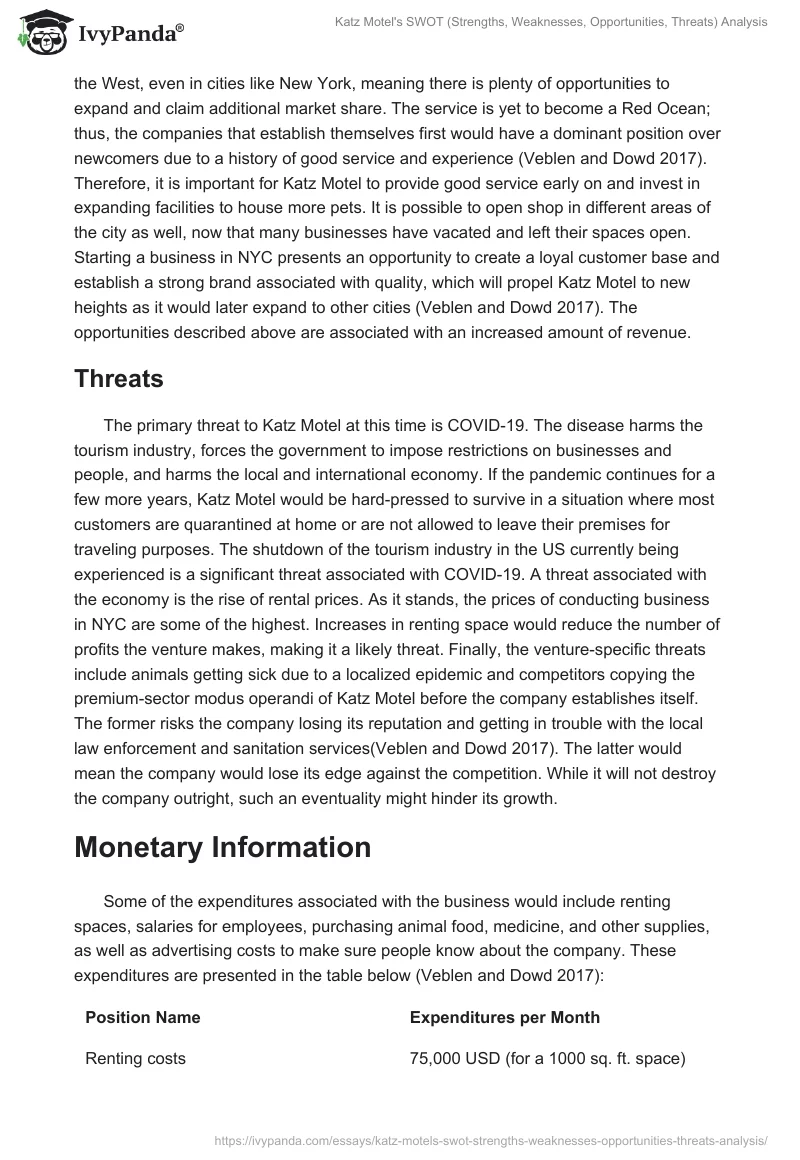 Katz Motel's SWOT (Strengths, Weaknesses, Opportunities, Threats) Analysis. Page 4