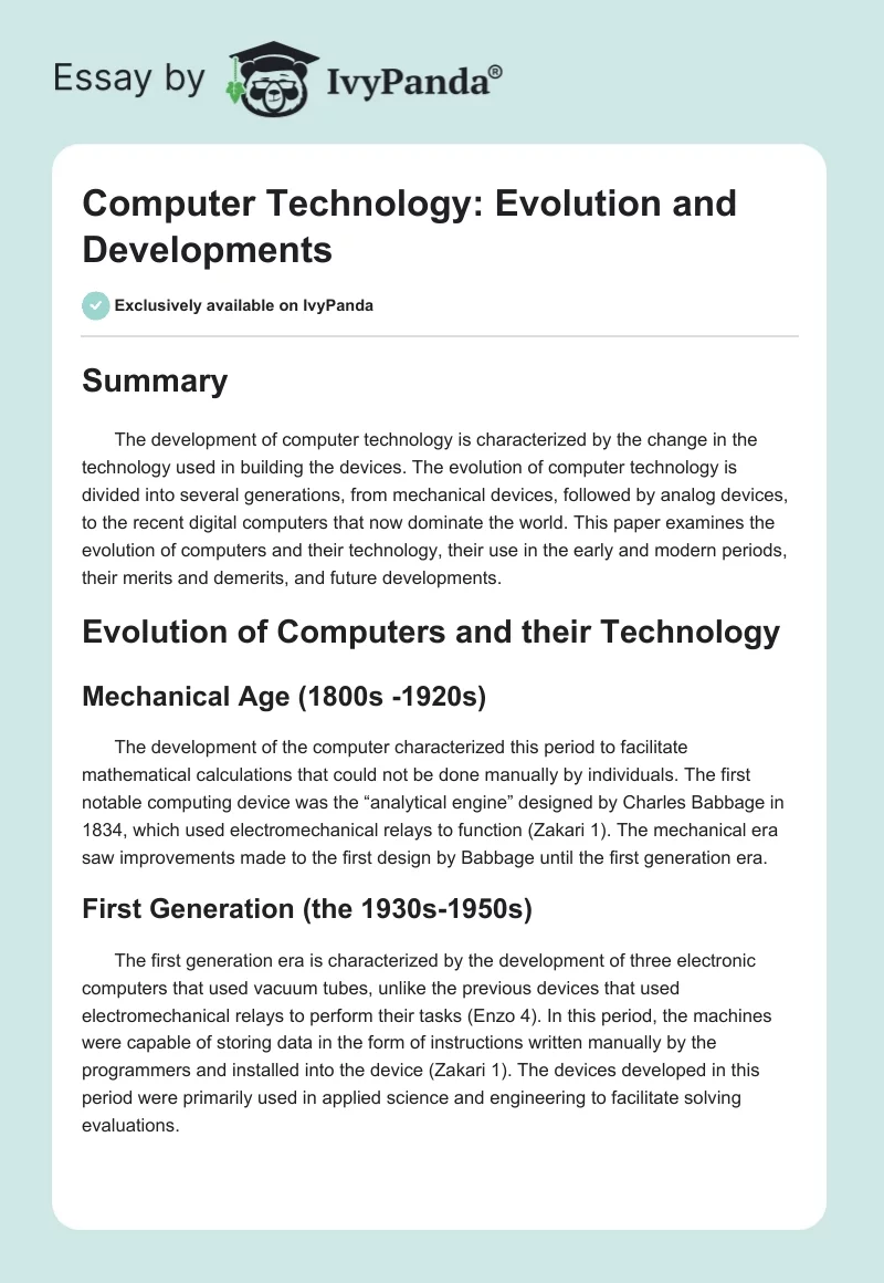 Computer Technology: Evolution and Developments. Page 1