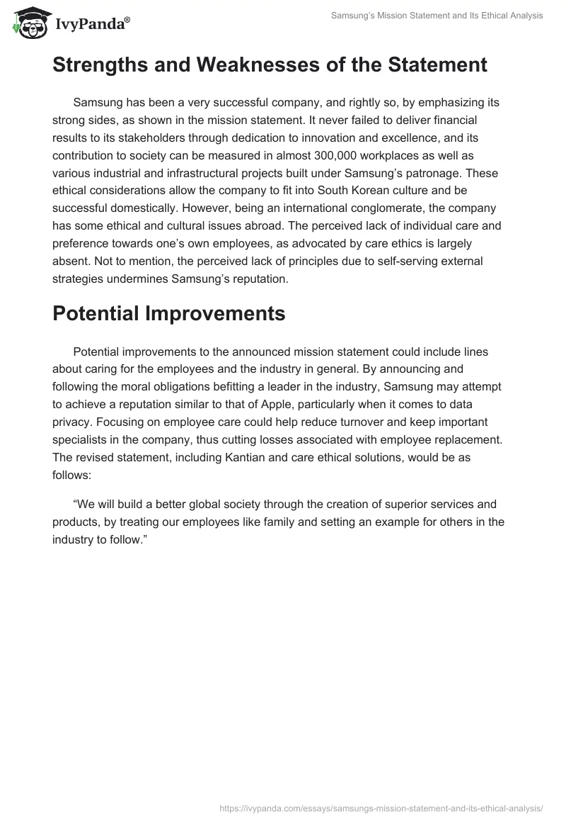 Samsung’s Mission Statement and Its Ethical Analysis. Page 2