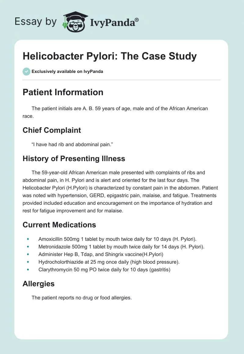 Helicobacter Pylori: The Case Study. Page 1