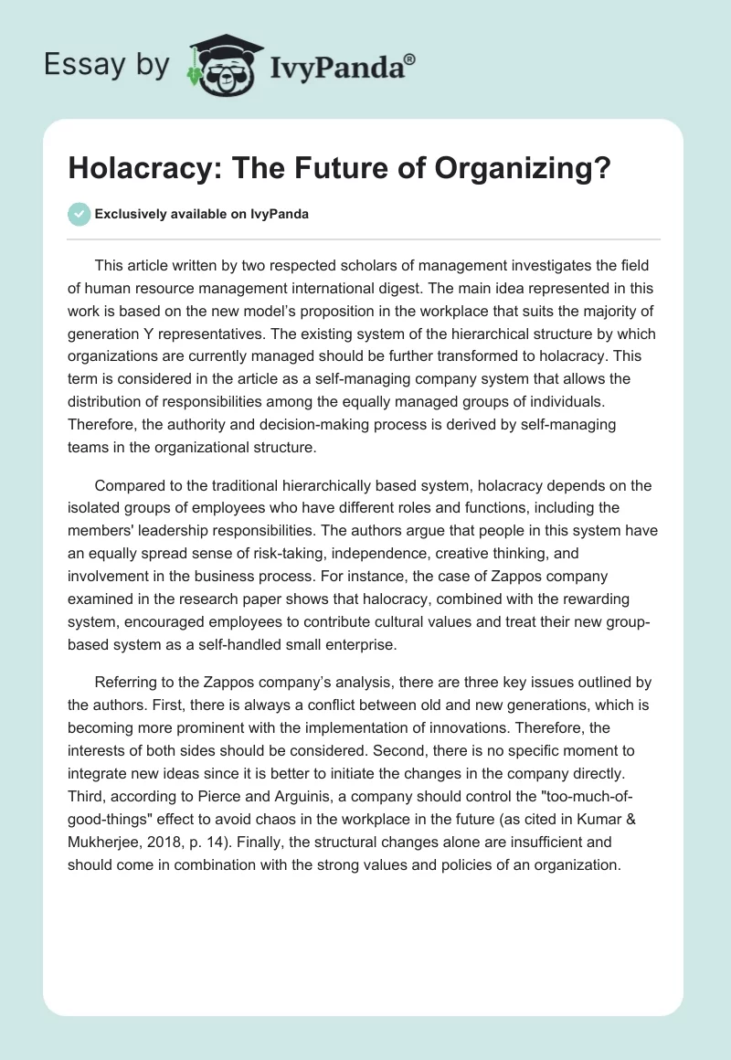Holacracy: The Future of Organizing?. Page 1