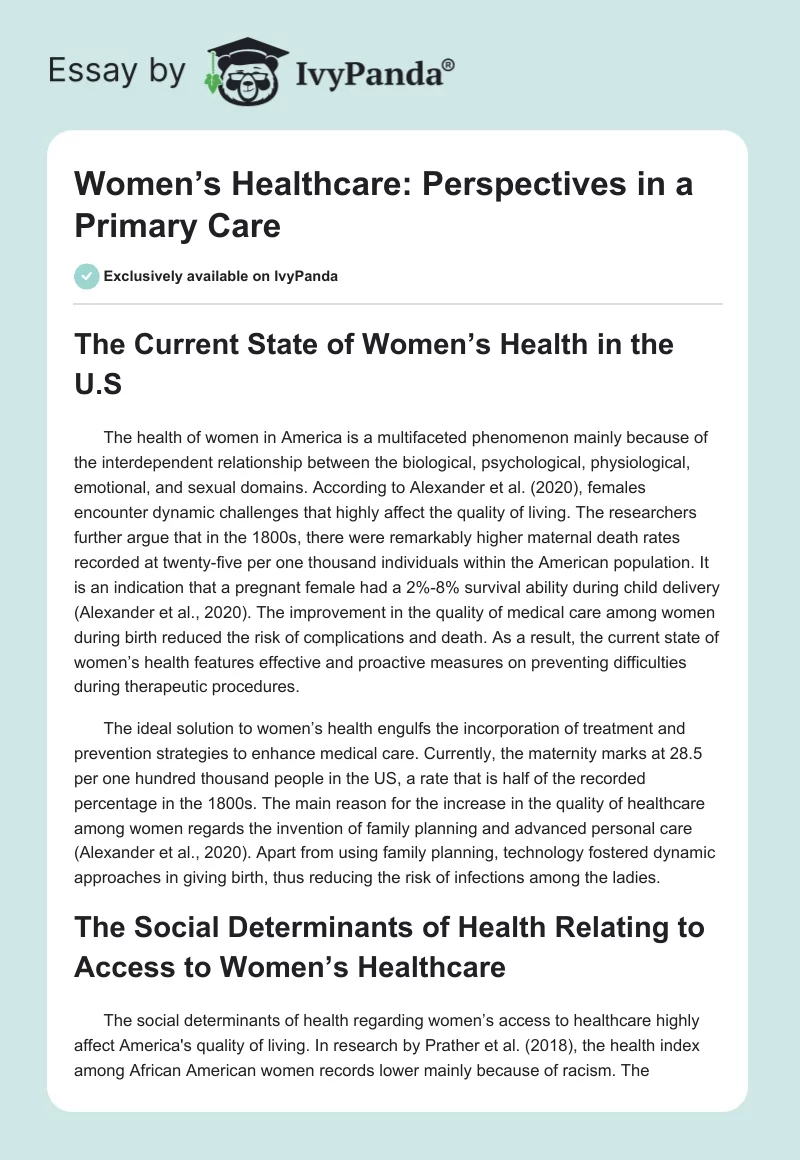 Women’s Healthcare: Perspectives in a Primary Care. Page 1